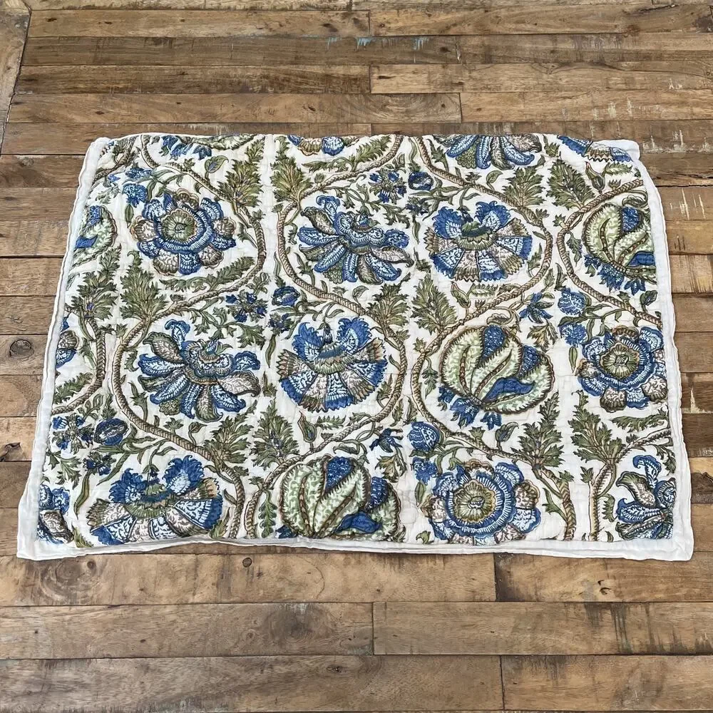 Pottery Barn Haylie Batik Standard Pillow Sham Blue Green Floral Cotton